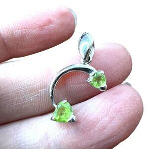 Peora Sterling Silver Peridot Crescent Moon Pendant 2 Green Gemstones 925